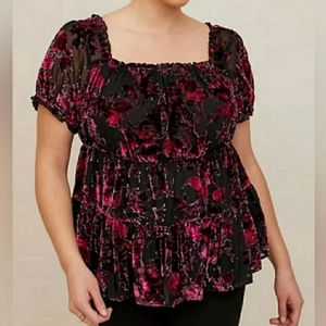Torrid Short Sleeve Square Neck Floral Tiered Top